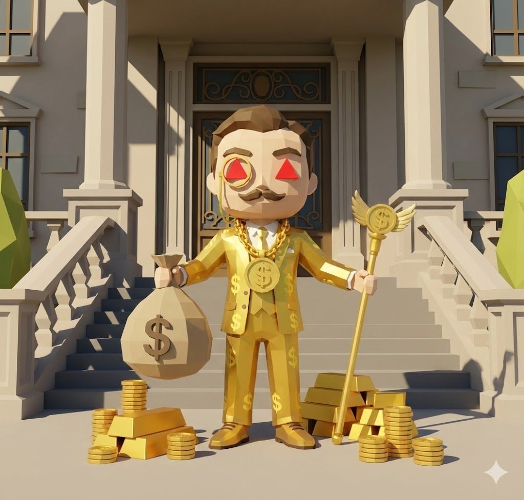 Phantasos Financial — golden-suited prosperity deity
